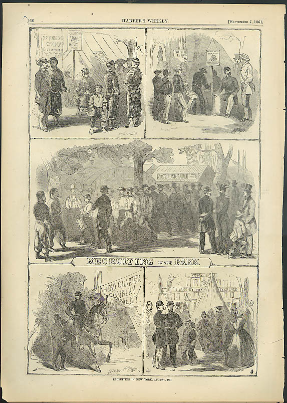 Image for Union Recruiting Central Park NYC / Gen Siegel & McCulloch HARPER'S WEEKLY 1861