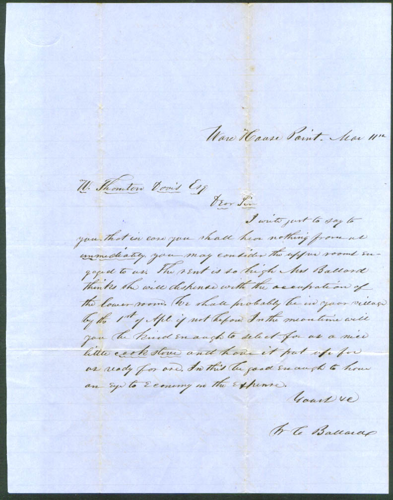 Image for W C Ballard letter: W T Davis Warehouse Point CT 1850