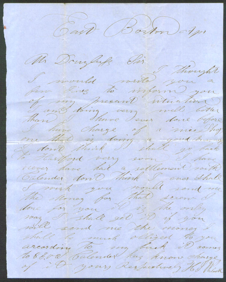 Image for H S Waleck letter Barton Douglass E Boston 185?