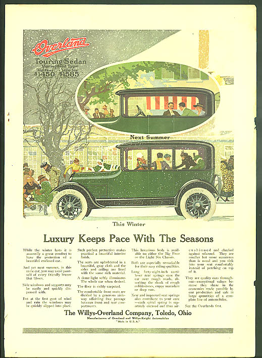 Image for Luxury Keeps Pace With The Seasons Willys-Overland Touring Sedan ad 1917