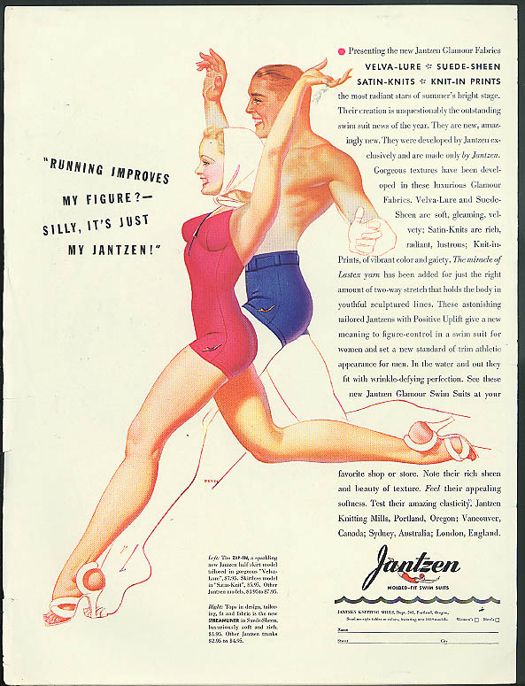 Image for Running improves my figure? Jantzen Swimsuit ad 1939 Petty pin-up