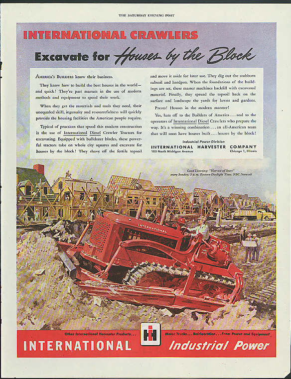 Image for International Crawlers Excavate for Houses by the Block ad 1946