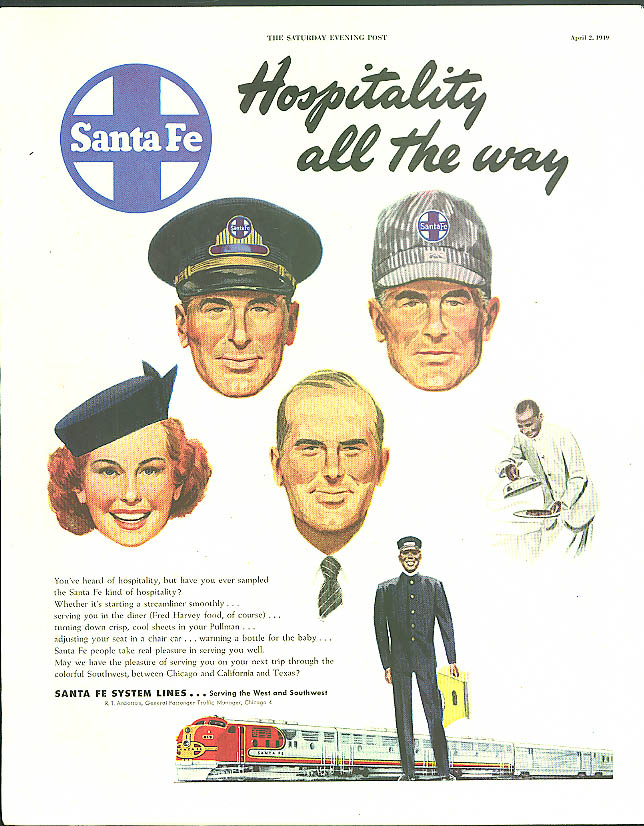 Image for Hospitality all the way Santa Fe Railroad ad 1949