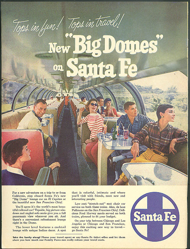 Image for Tops in fun! Tops in travel! New Big Domes on Santa Fe Railroad ad 1954