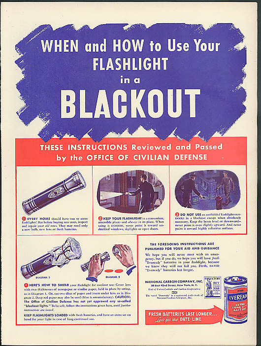 Image for When & How to Use Your Flashlight in a Blackout Everready Battery ad 1942