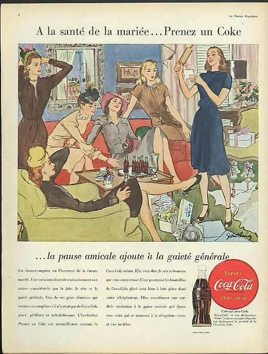 Image for A la sante de la mariee Prenez Coca-Cola ad 1946 in French