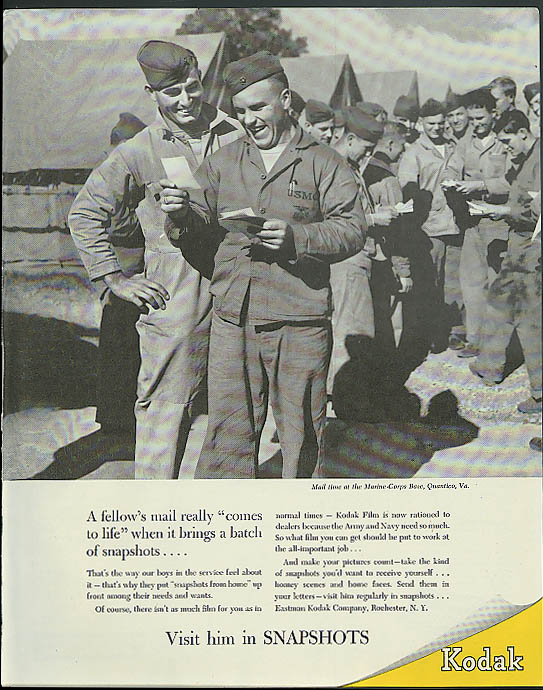 Image for A fellow's mail comes to life Kodak Snapshots to GIs in service ad 1944
