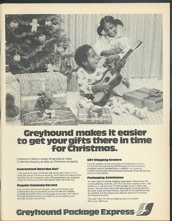 Image for Greyhound Bus makes it easier to get gifts there on time ad 1977 Negro kids Xmas