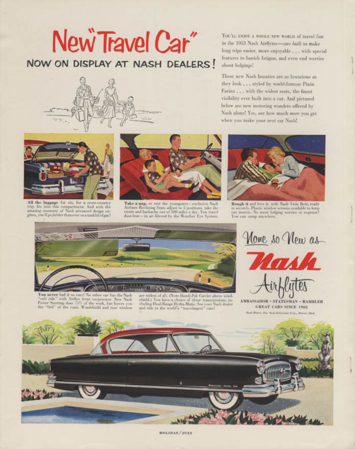 Image for New Travel Car on display Nash Airflyte Ambassador Country Club ad 1953