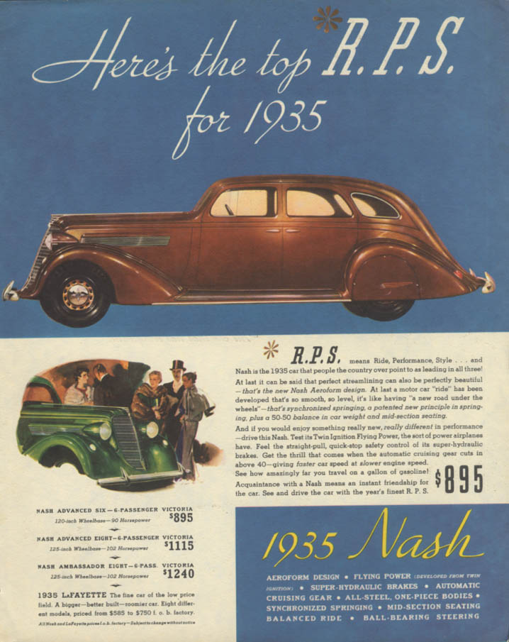 Image for Here's the top R P S for 1935 Nash Aeroform 4-door Sedan ad 1935
