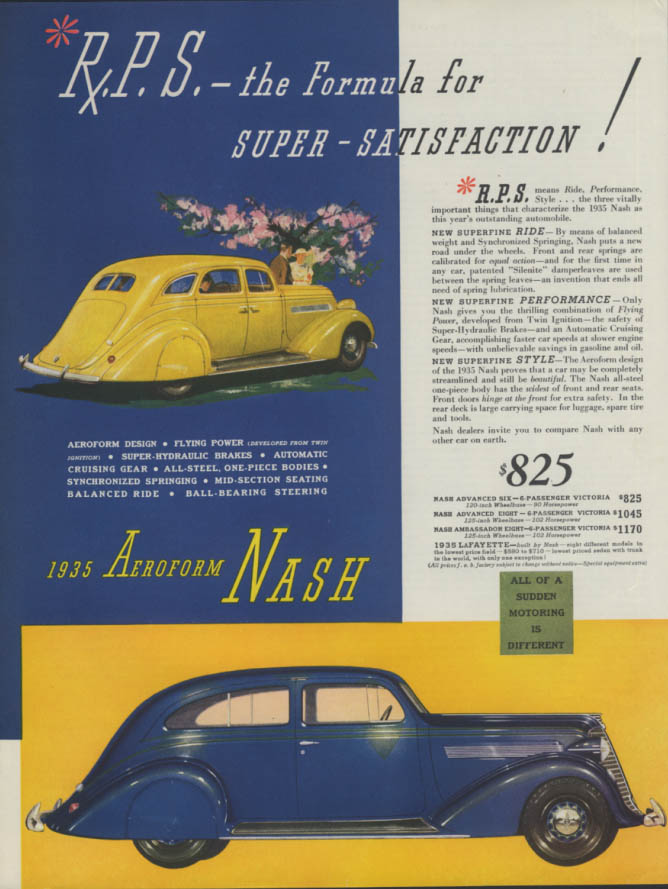 Image for R P S The Formula for Super-Satisfaction! Aeroform Nash ad 1935