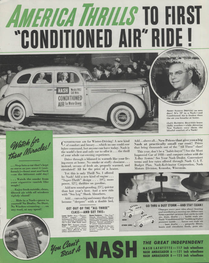 Image for America Thrills to first Conditioned Air Ride! Nash ad 1938