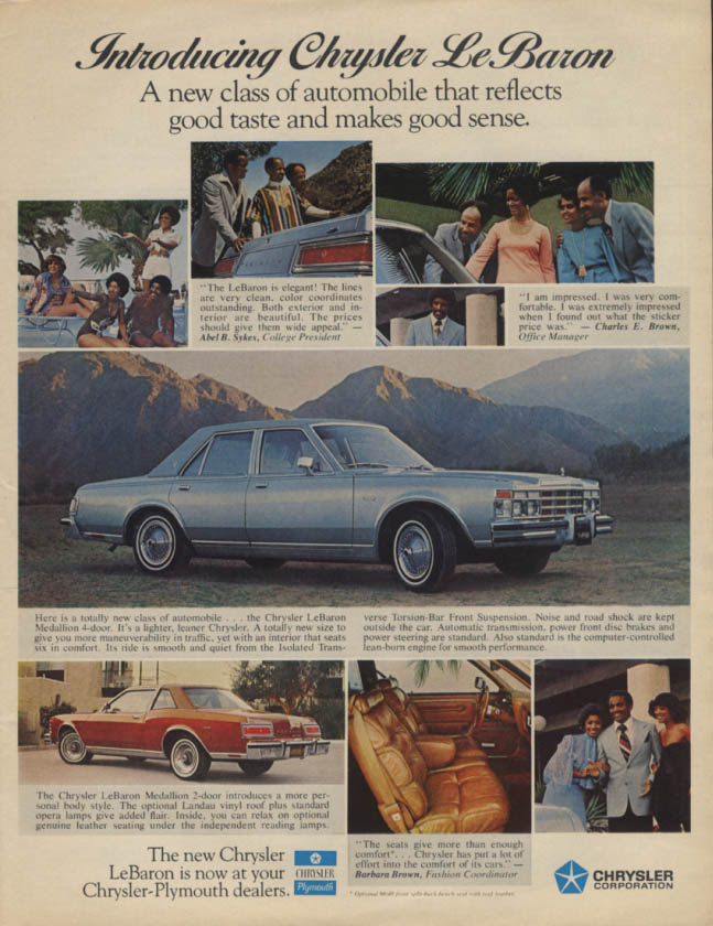 Image for Introducing Chrysler LEBaron a new class of automobile ad 1977 black models