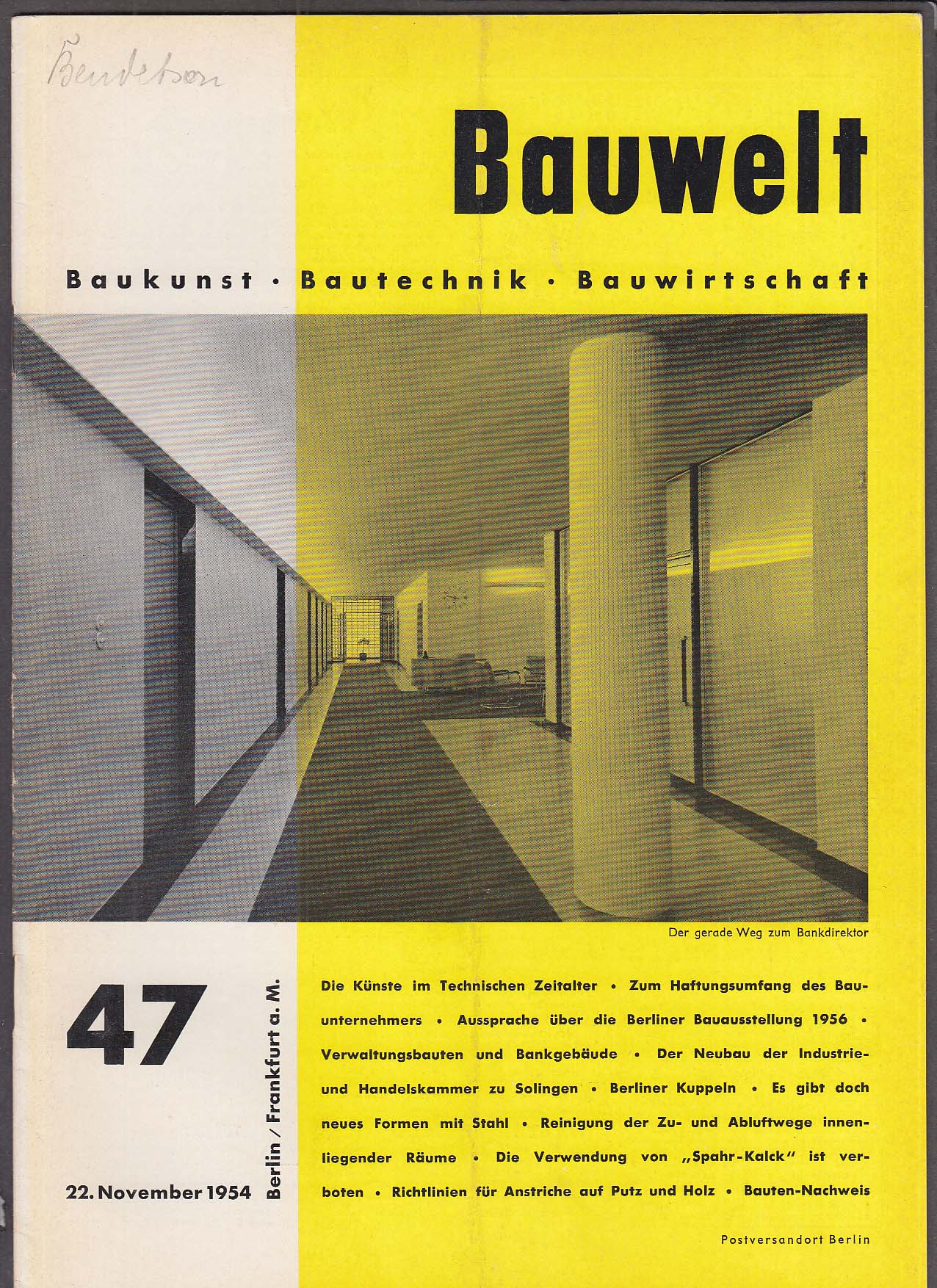 Image for Bauwelt #47 German architecture magazine 11/22 1954