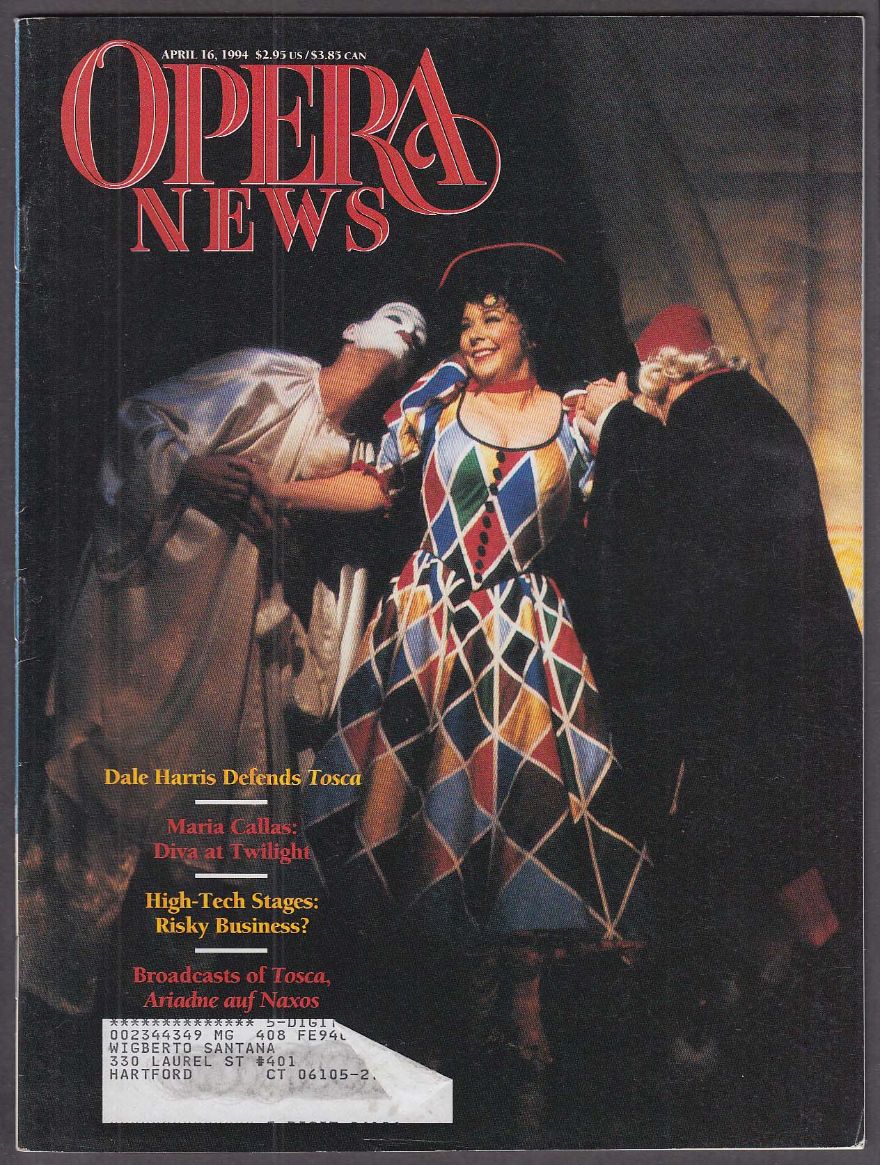 Image for OPERA NEWS Maria Callas; Dale Harris defends Tosca 4/16 1994