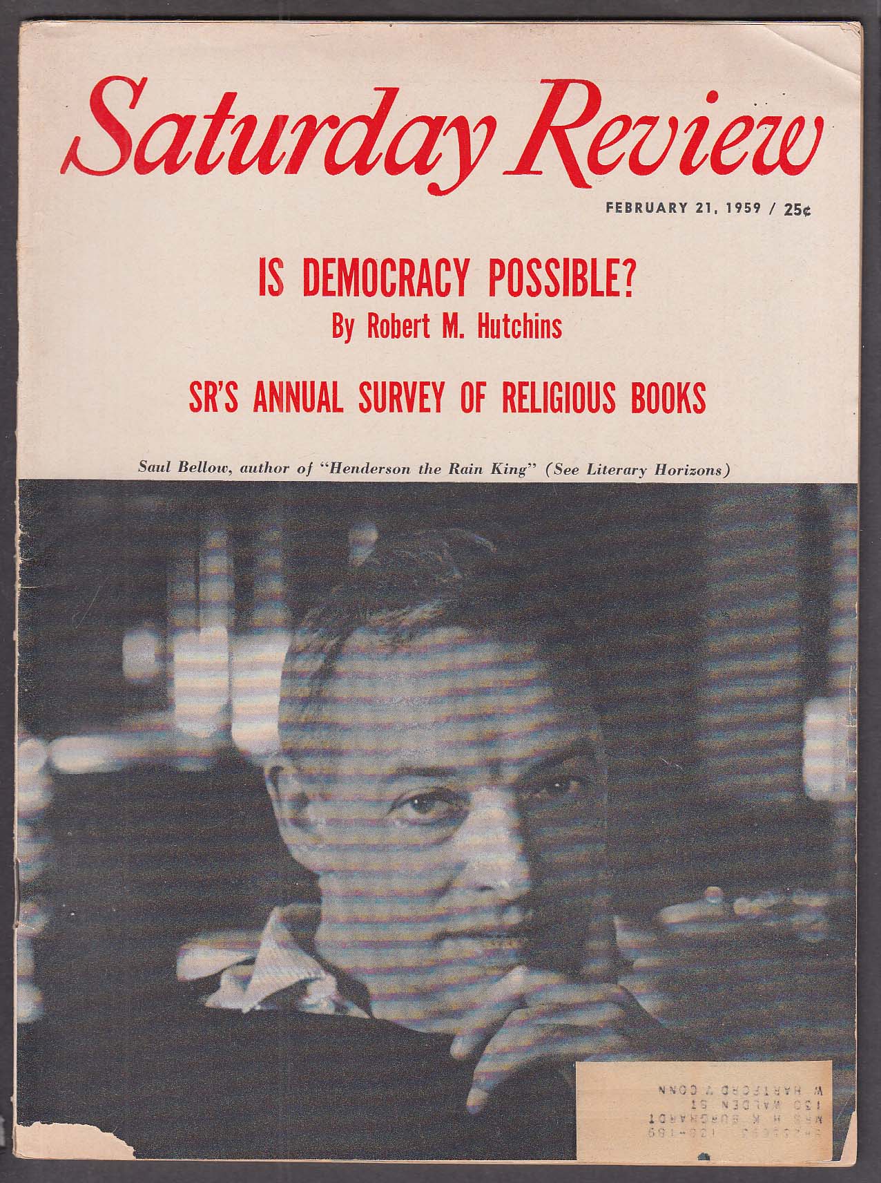 Image for SATURDAY REVIEW Saul Bellow Henderson The Rain King reviewed 2/21 1959