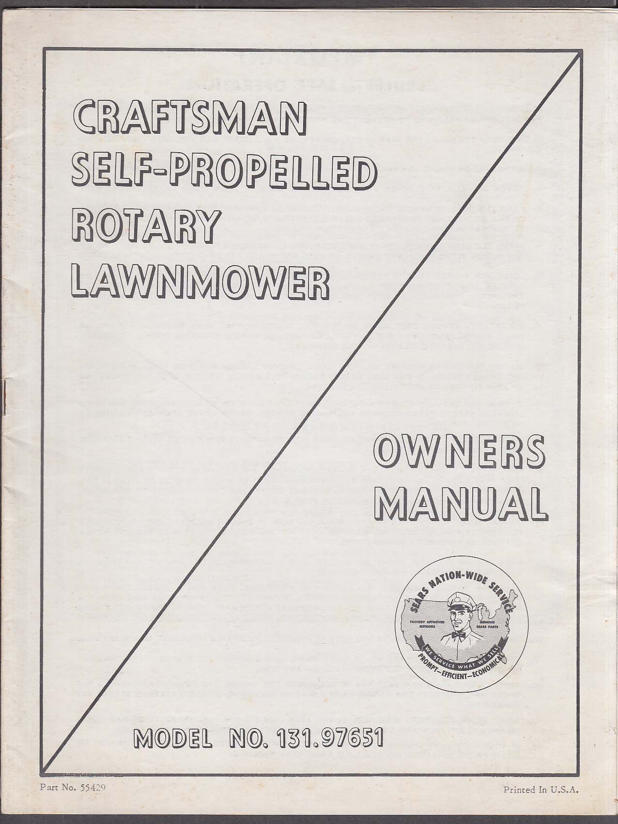 Image for Craftsman Rotary Lawnmower manual Model # 131.97651 1960s