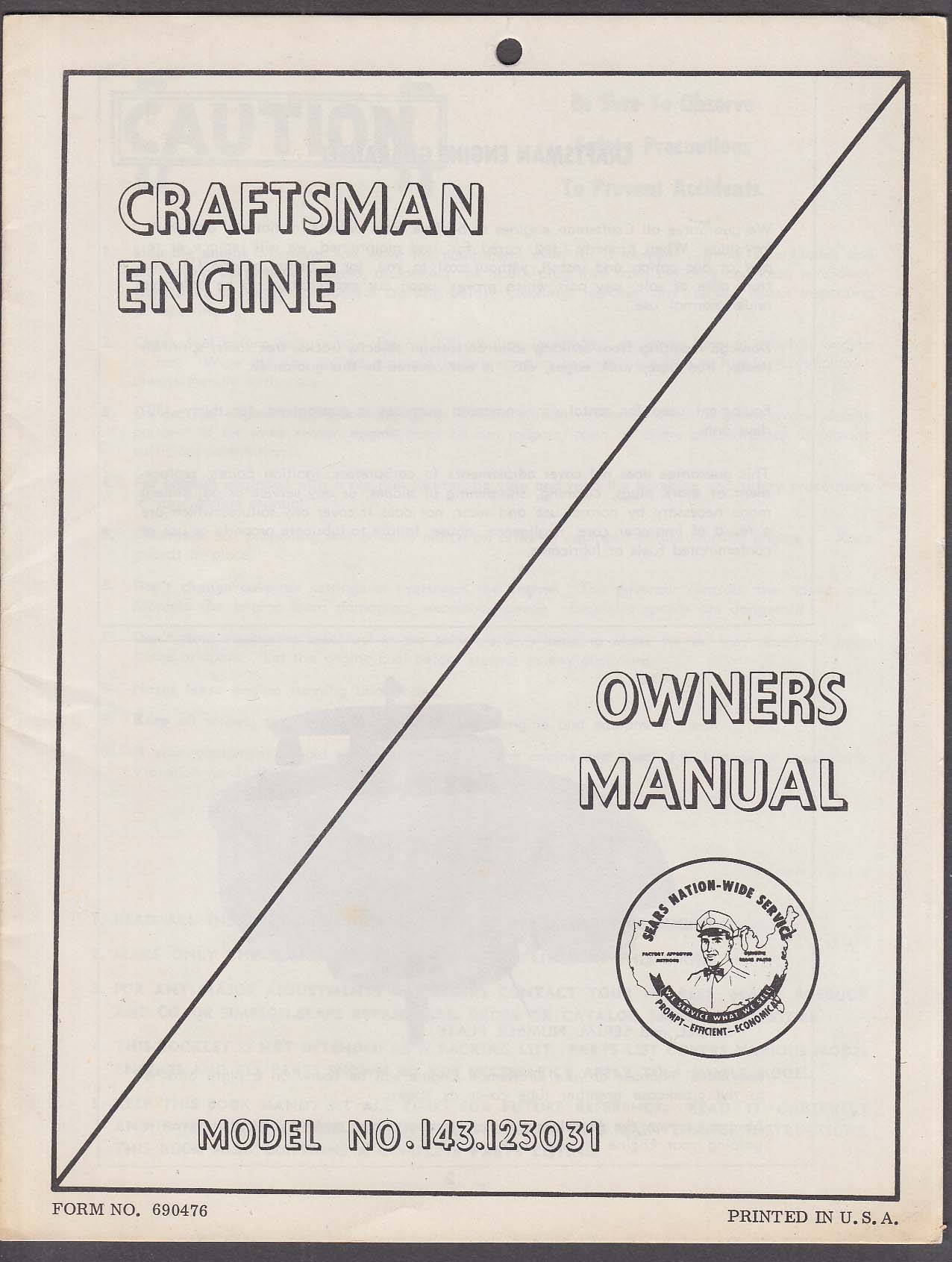 Image for Craftsman 4-cycle Engine Owners Manual 1960s