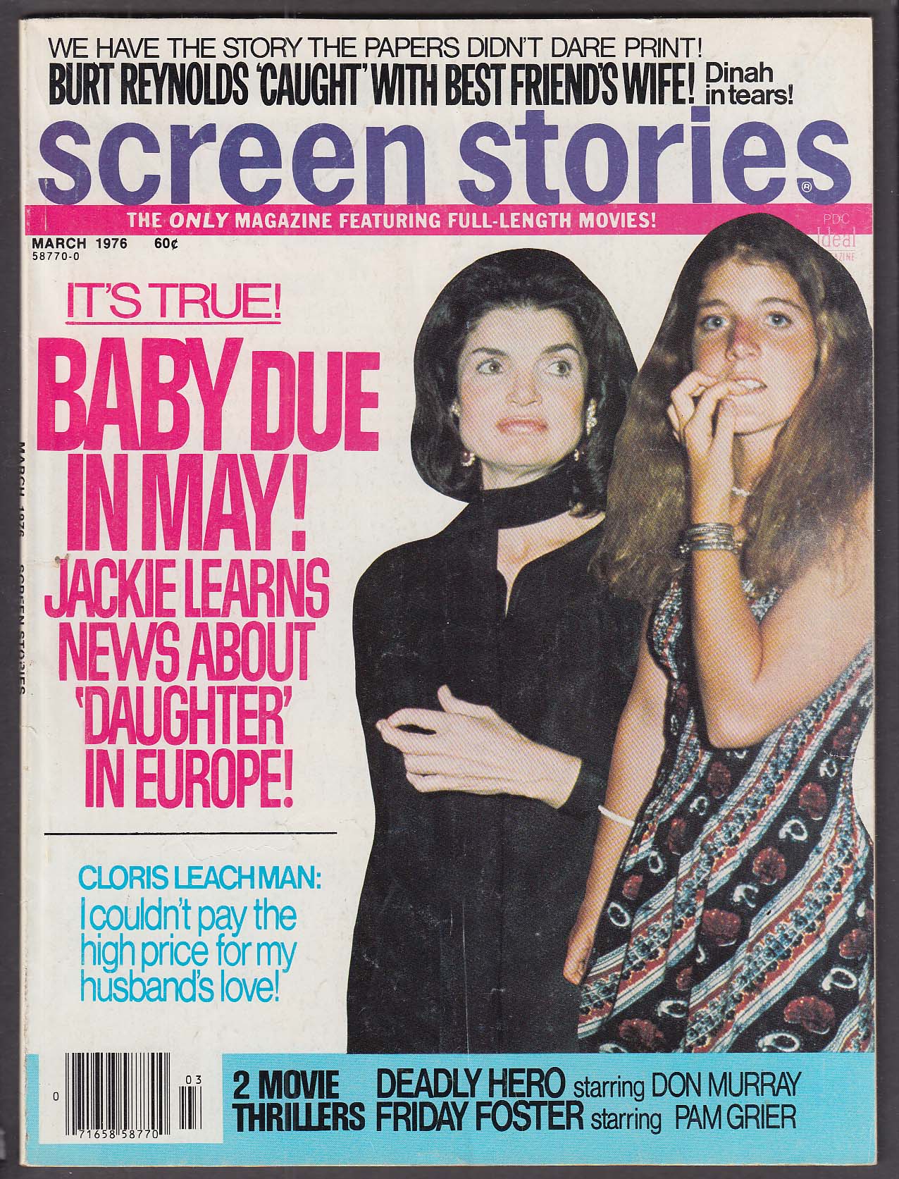 Image for SCREEN STORIES Jackie O Burt Reynolds Caroline Kennedy Cloris Leachman 3 1976