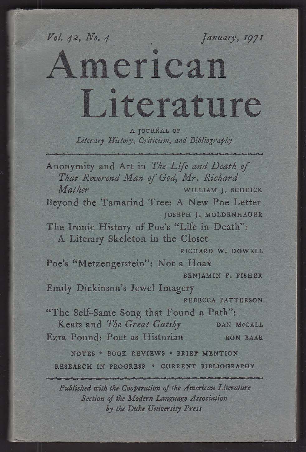 Image for AMERICAN LITERATURE Edgar Allan Poe Ezra Pound Emily Dickinson + 1 1971