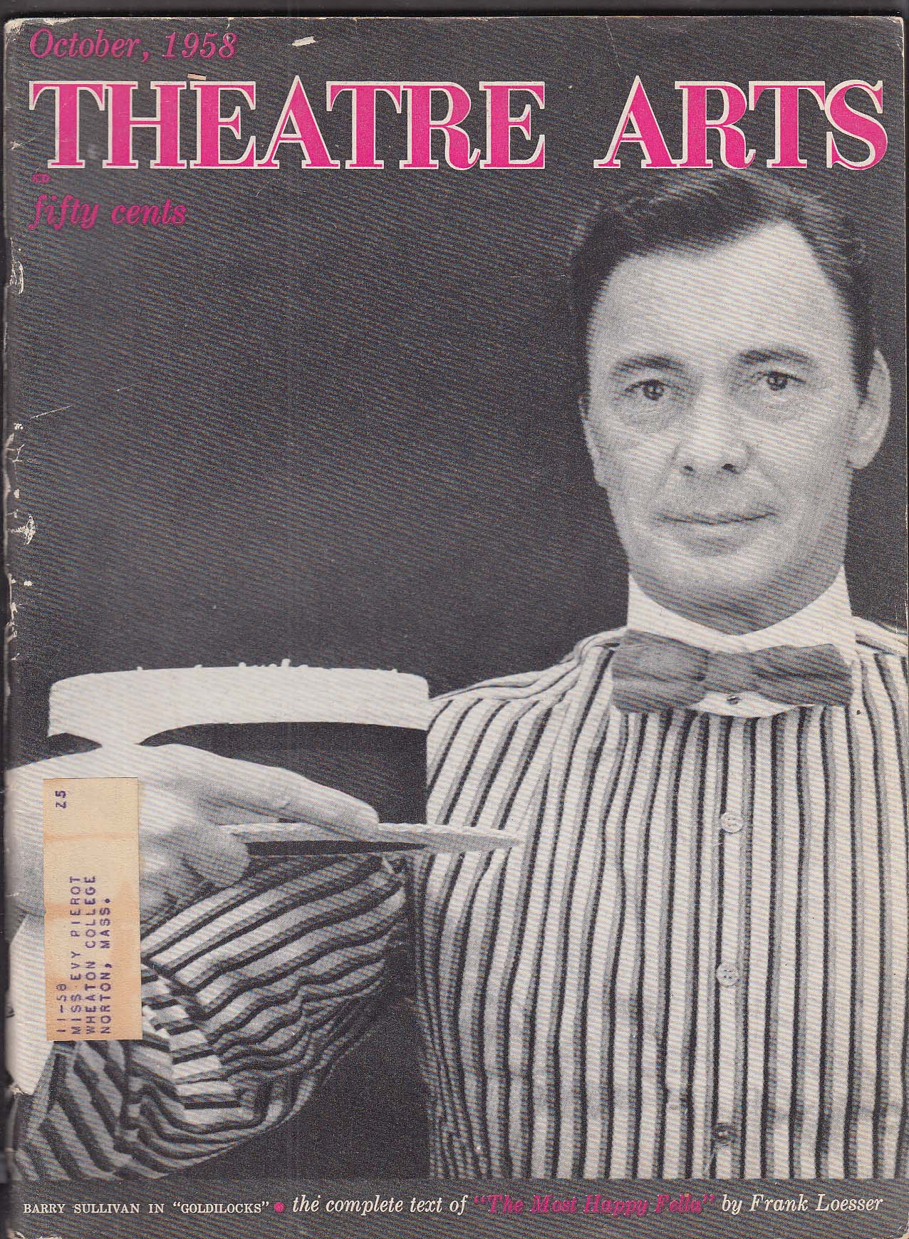 Image for THEATRE ARTS Barry Sullivan Most Happy Fella Frank Loesser + 10 1958