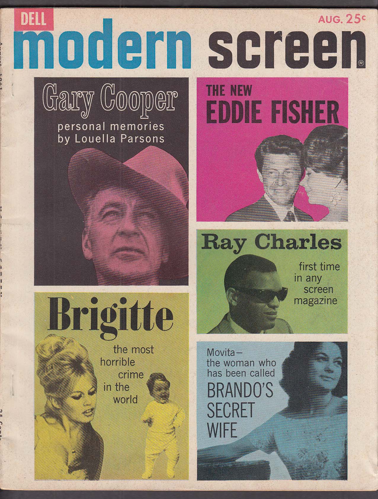 Image for MODERN SCREEN Gary Cooper Brigitte Bardot Ray Charles Eddie Fisher Brando 8 1961