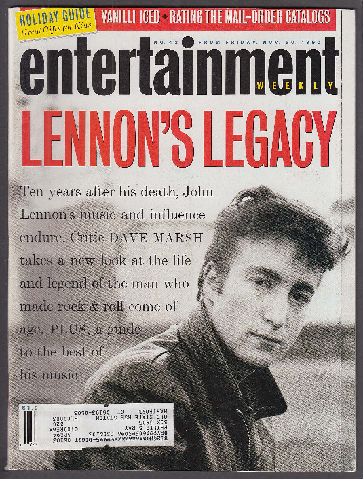 Image for ENTERTAINMENT WEEKLY #42 John Lennon legacy Dave Marsh Yoko Ono + 11/30 1990