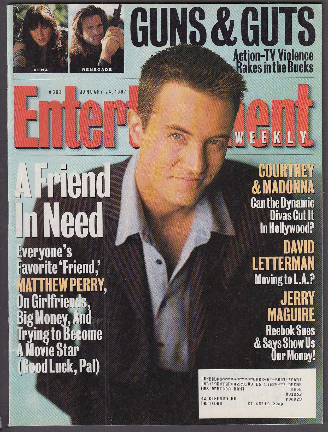 Image for ENTERTAINMENT WEEKLY Matthew Perry Courtney Madonna Letterman ++ 1/24 1997