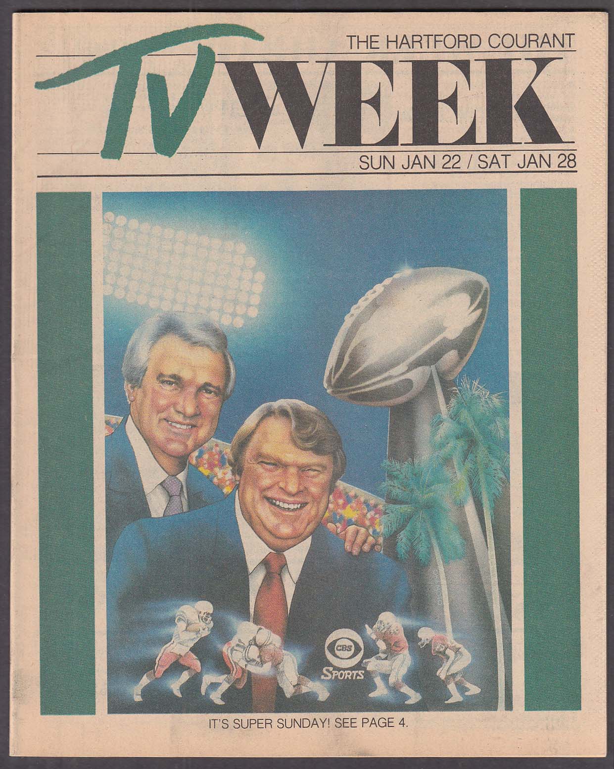 Image for TV WEEK Summerall Madden Super Bowl Hartford Courant 1/22 1984