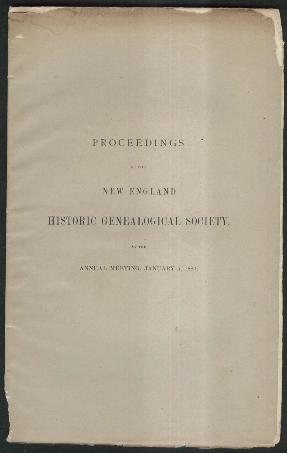 Image for New England Historic Genealogical Society 1881 booklet