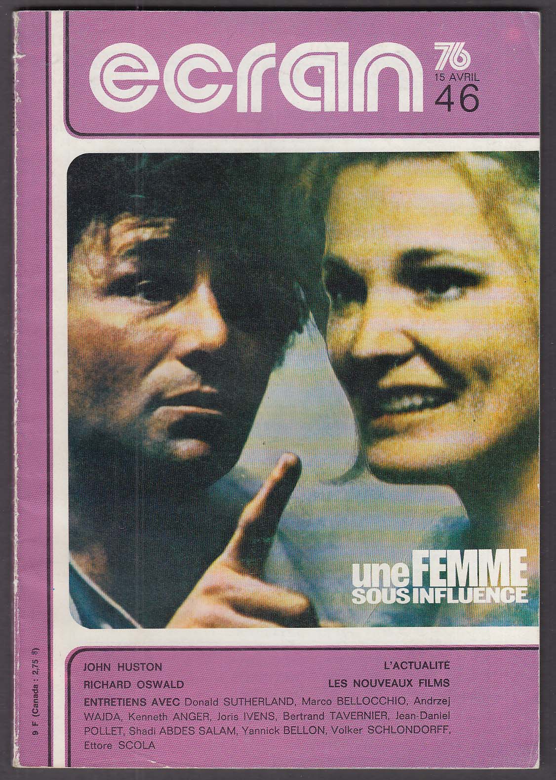 Image for ECRAN Peter Falk Gena Rowlands John Huston Richard Oswald ++ 4/15 1976