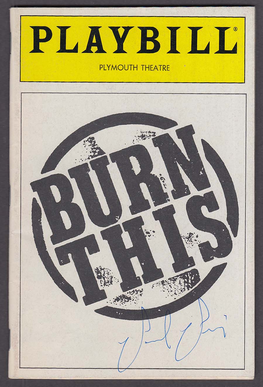 Image for Paul Perri Burn This Playbill SIGNED 1988