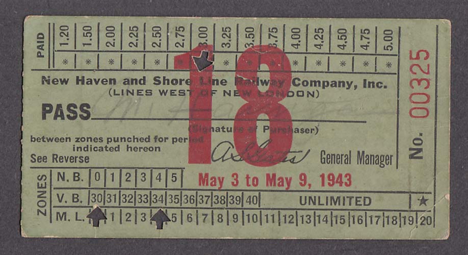 Image for New Haven Shore Line Railway Pass 1943