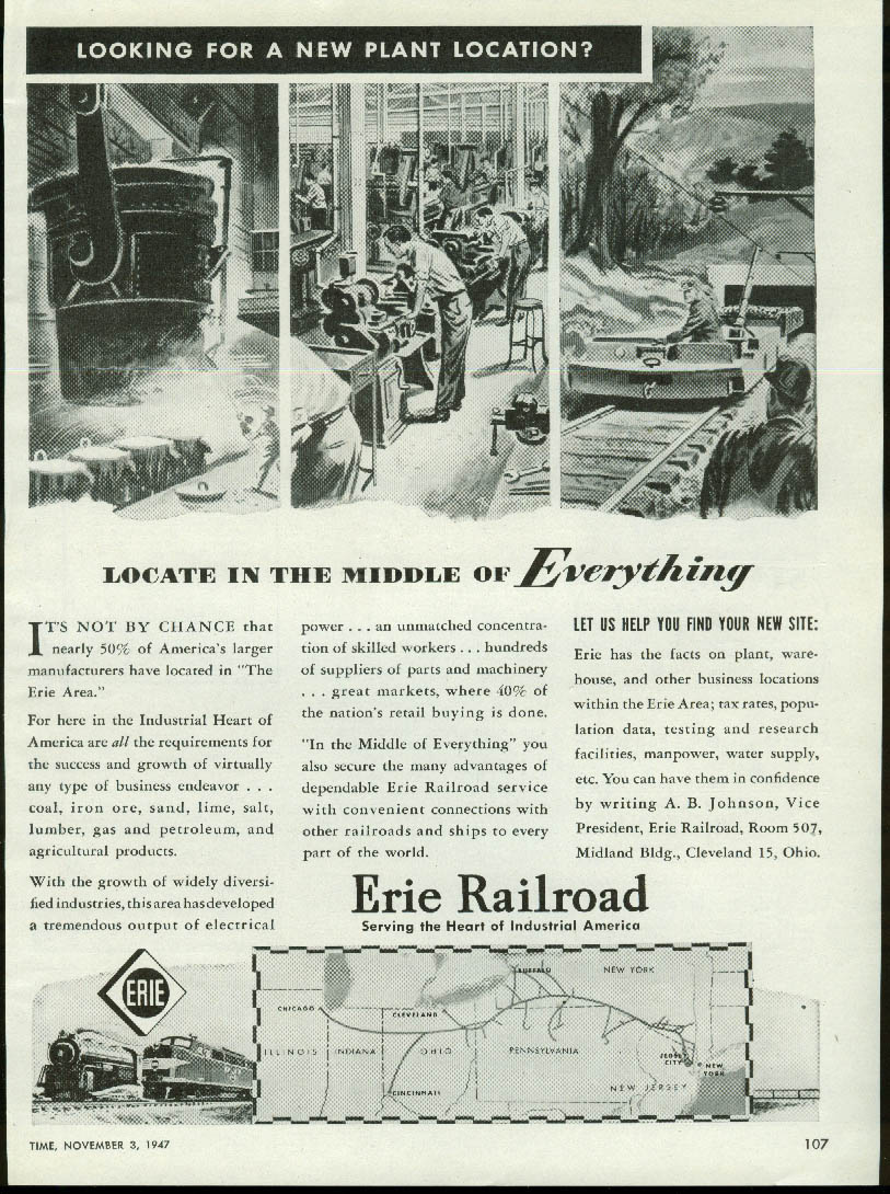 Image for Locate in the middle of everything Erie Railroad ad 1947