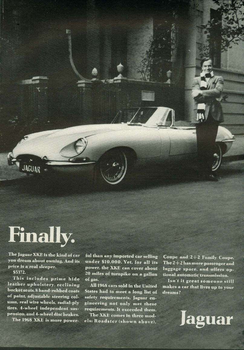 Image for Finally. Its price is a real sleeper $5372. Jaguar XK-E Roadster ad 1968