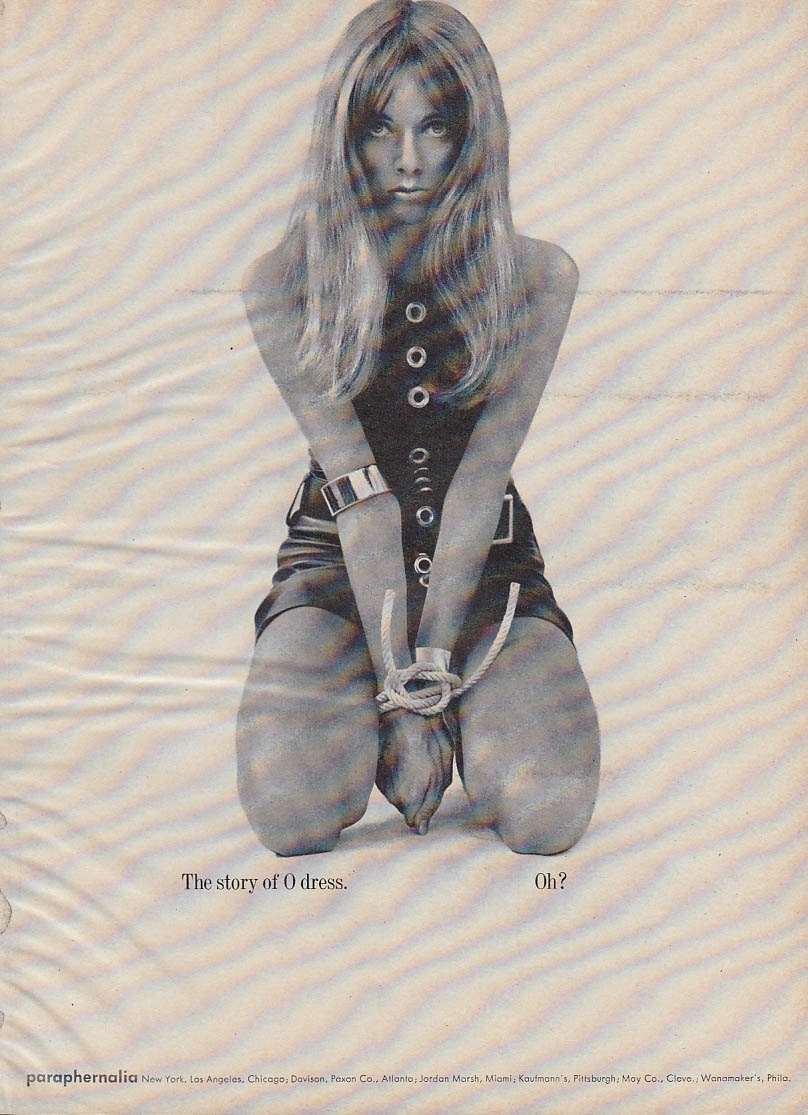 Image for The Story of O dress. Oh? Paraphernalia ad 1964 girl wrists tied