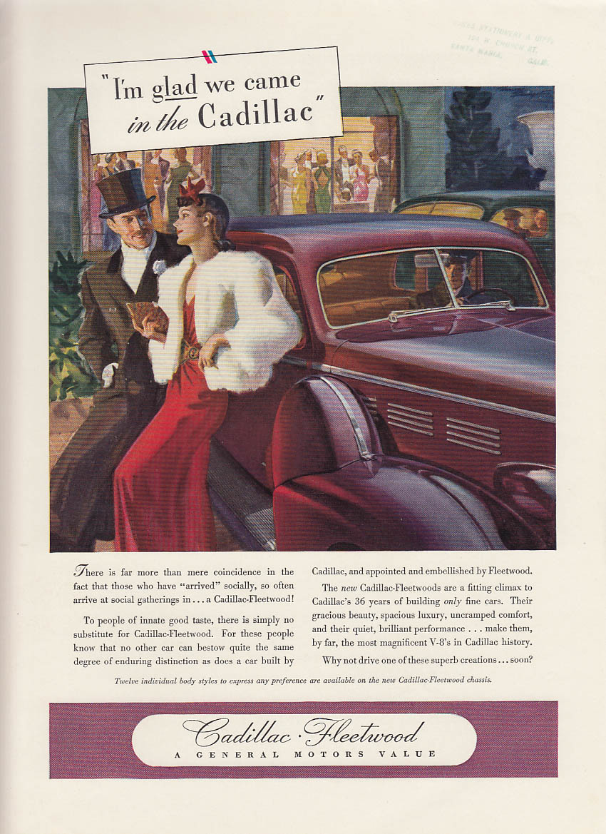 Image for I'm glad we came in the Cadillac Fleetwood ad 1938 NY