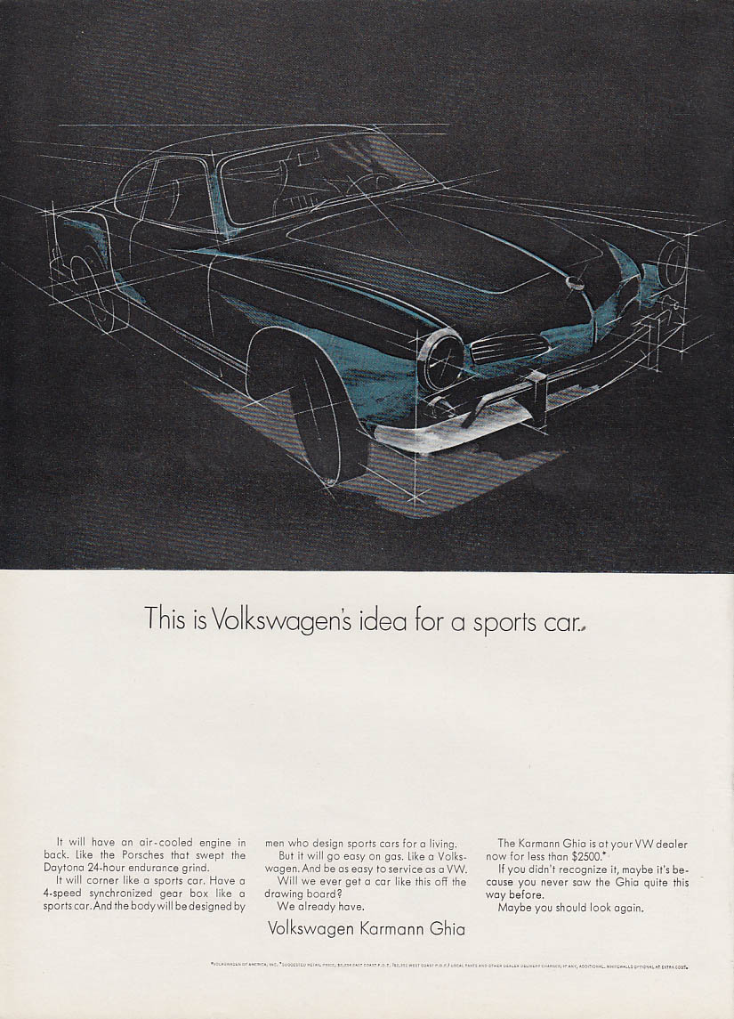 Image for This is Volkswagen's idea for a sports car. Karmann Ghia ad 1968 NY