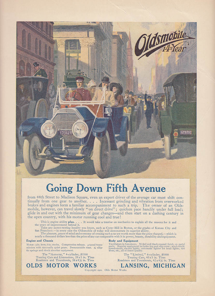 Image for Going Down Fifth Avenue - Oldsmobile Autocrat Touring ad 1911 LD