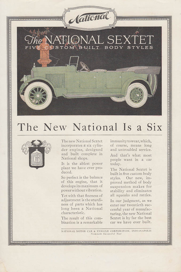 Image for The National Sextet Touring Car / Djer-Kiss Face Pwoder ad 1919 Forkum art