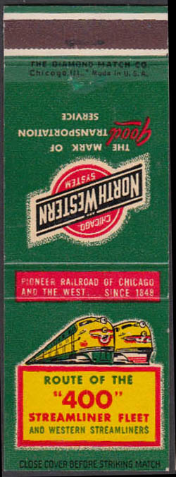 Image for Chicago & North Western RR Route of the 400 Streamliner Fleet matchcover