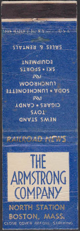 Image for The Armstrong Railroad Newsstand Luncheonette North Station Boston MA matchcover