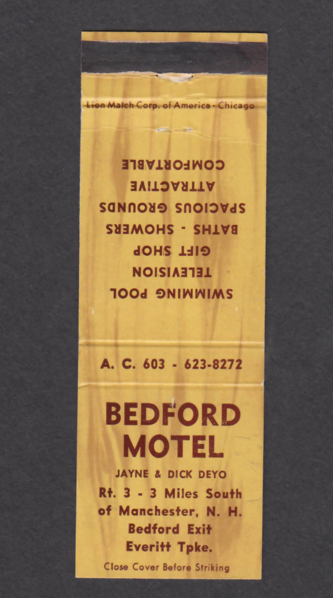 Image for Bedford Motel Manchester NH matchcover Dick & Jayne Deyo
