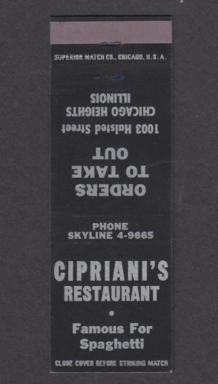 Image for Cipriani's Restaurant 1003 Halsted St Chicago Heights IL matchcover