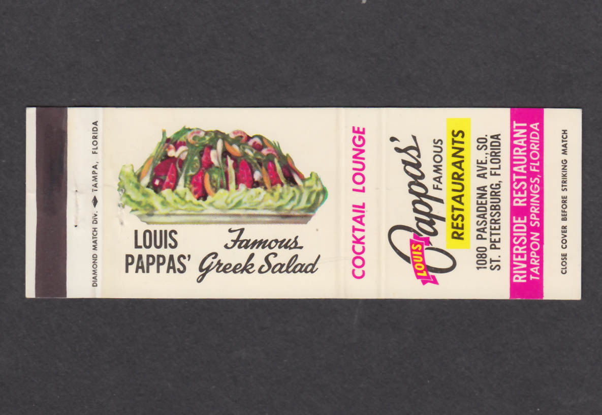 Image for Louis Pappas' Restaurants St Petersburg & Tarpon Springs FL matchcover