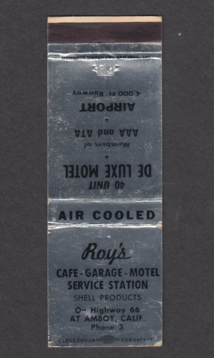 Image for De Luxe Motel Airport Roy's Amboy CA matchcover