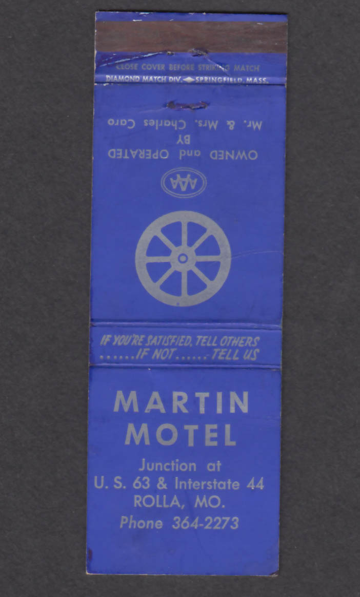 Image for Martin Motel US 63 & Interstate 44 Rolla MO matchcover