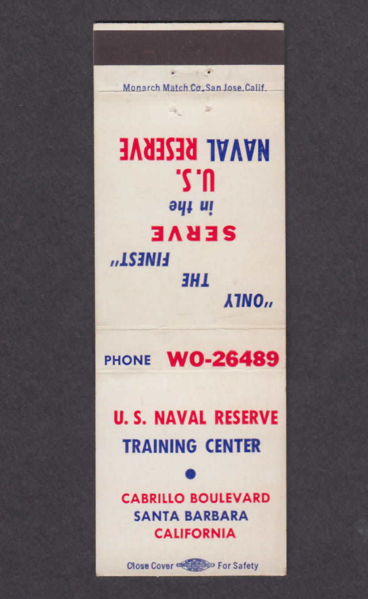 Image for US Naval Reserve Training Center Cabrillo Santa Barbara CA matchcover