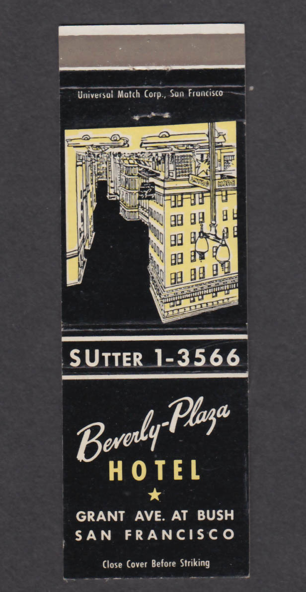 Image for Beverly-Plaza Hotel Grant Ave & Bush San Francisco CA matchcover