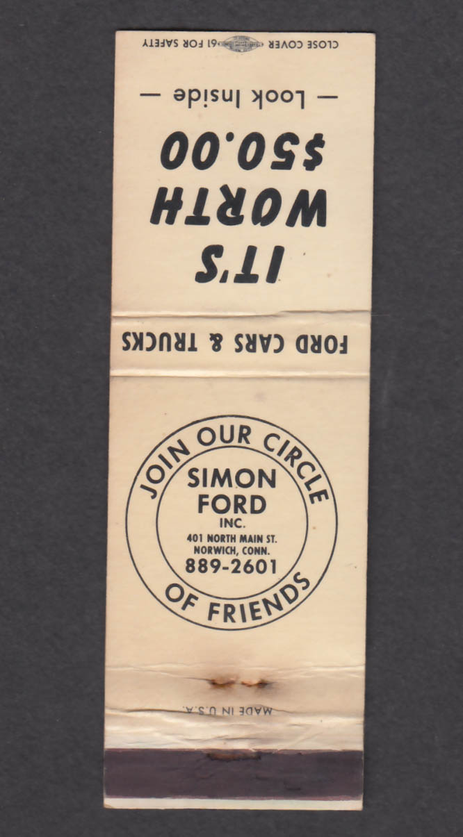 Image for Simon Ford Inc 401 North Main St Norwich CT matchcover